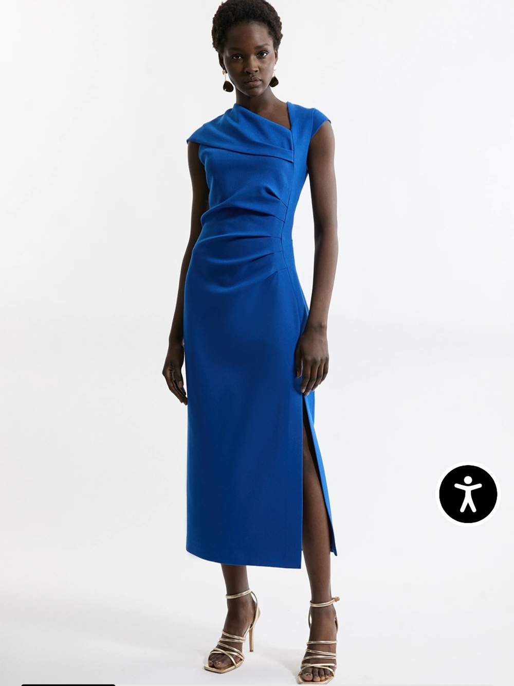 KAREN MILLEN Structured Crepe Asymmetric Neck Midi Dress NWT Size US 6 Blue